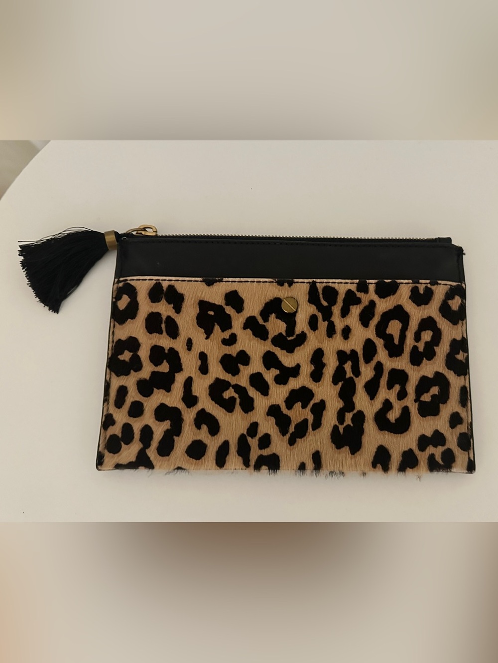 J.Crew Leopard Print Haircalf Style Zip Pouch Clutch